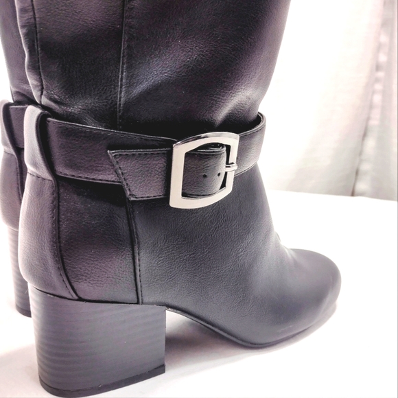 Aerosoles Patience Faux Leather Extended Calf Knee-High Stack Heel Boots - Picture 6 of 15